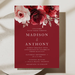 Invitación Luxe Radiance Ruby Red Roses Bloom Boda