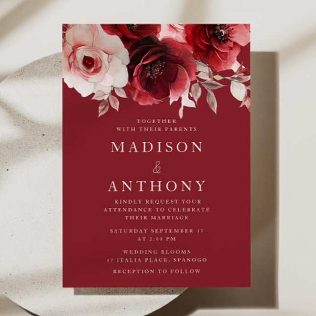 Invitación Luxe Radiance Ruby Red Roses Bloom Boda (Subido por el creador)