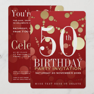 Invitación Luxe Red Gold 50th Birthday Party