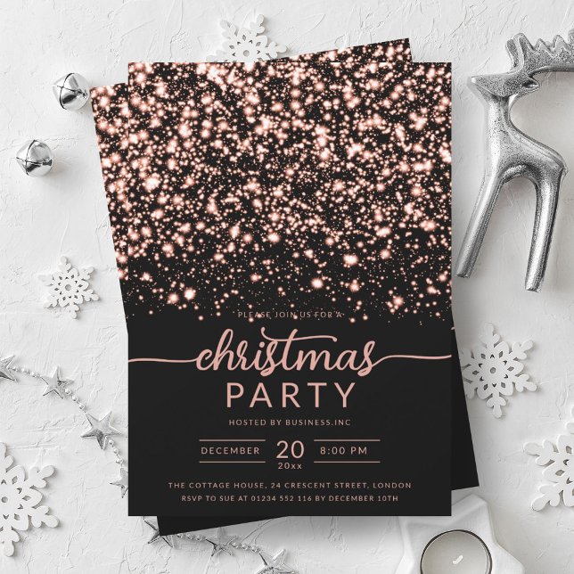 Invitación Luxe Rosa Gold Winter Shiny Stars Company Xmas (Luxe Rose Gold Winter Shiny Stars Company Xmas Invitation)