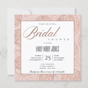 INVITACIÓN LUXE RUBOR PINK ROSE GOLD FLORAL BRIDAL DUCHA