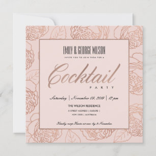 INVITACIÓN LUXE RUBOR PINK ROSE GOLD FLORAL COCKTAIL FIESTA