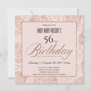 INVITACIÓN LUXE RUBOR PINK ROSE GOLD FLORAL CUALQUIER CUMPLEA