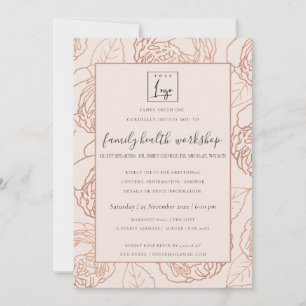 INVITACIÓN LUXE RUBOR PINK ROSE GOLD FLORAL WORKSHOP EVENTO