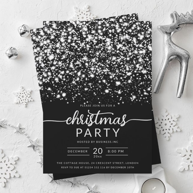 Invitación Luxe Silver Winter Shiny Stars Company (Luxe Silver Winter Shiny Stars Company Xmas Invitation)