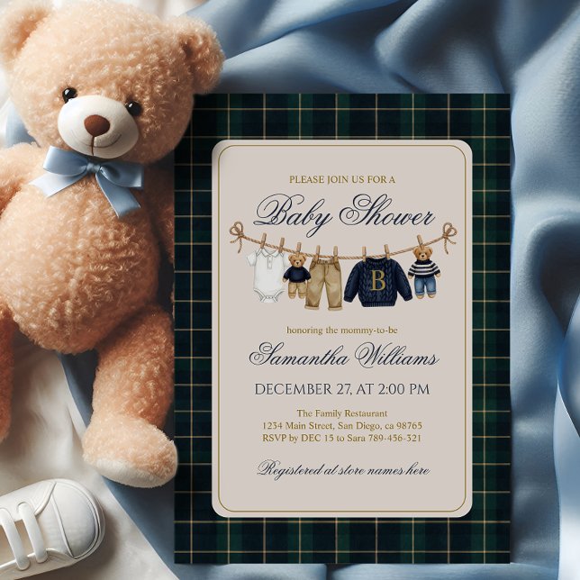 Invitación Luxsary Teddy Bear Plaid Baby Shower  (Subido por el creador)