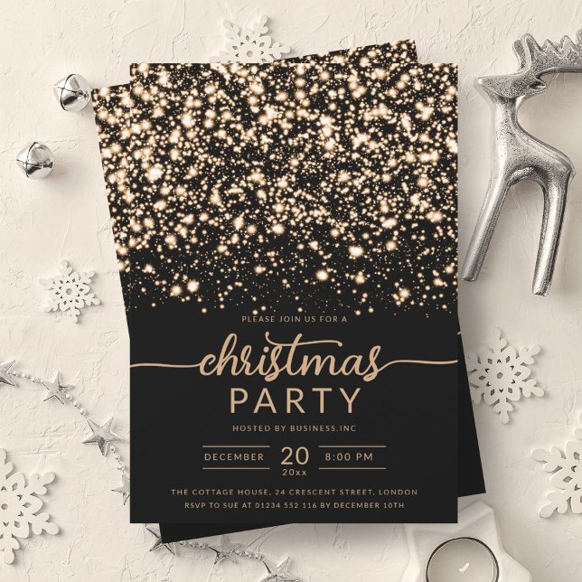 Invitación Luxuria Gold Winter Shiny Stars Company (Luxurious Gold Winter Shiny Stars Company Xmas Invitation)