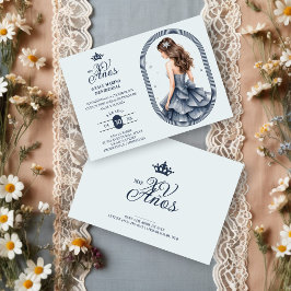 Invitación Luxurious Blue Oval Frame Charming Quinceañera 