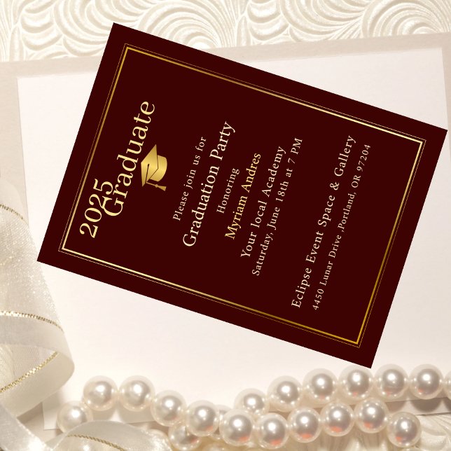 Invitación Luxurious Burgundy & Gold Graduation Invitation (Subido por el creador)