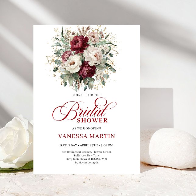 Invitación Luxurious Deep Red Gold Bridal Shower Invitation (Luxurious Deep Red Gold Bridal Shower Invitation)