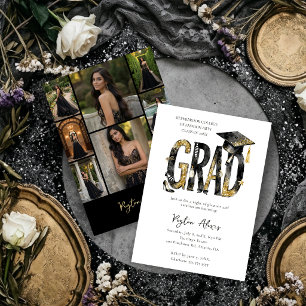 Invitación Luxurious Fashion Glitter Grad 8 Photo Collage