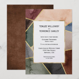 Invitación Luxurious Gold Geometric Blue Brown Green