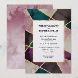 Invitación Luxurious Gold Geometric Green Purple Wedding