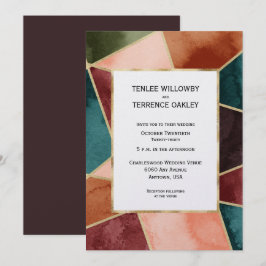 Invitación Luxurious Gold Geometric Purple Rust Teal Wedding
