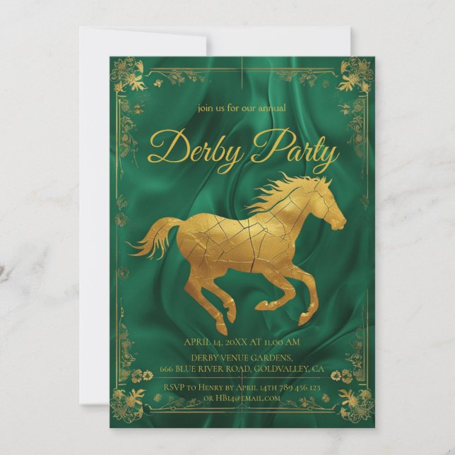 Invitación Luxurious Golden Horse Derby Party Invitation with (Anverso)