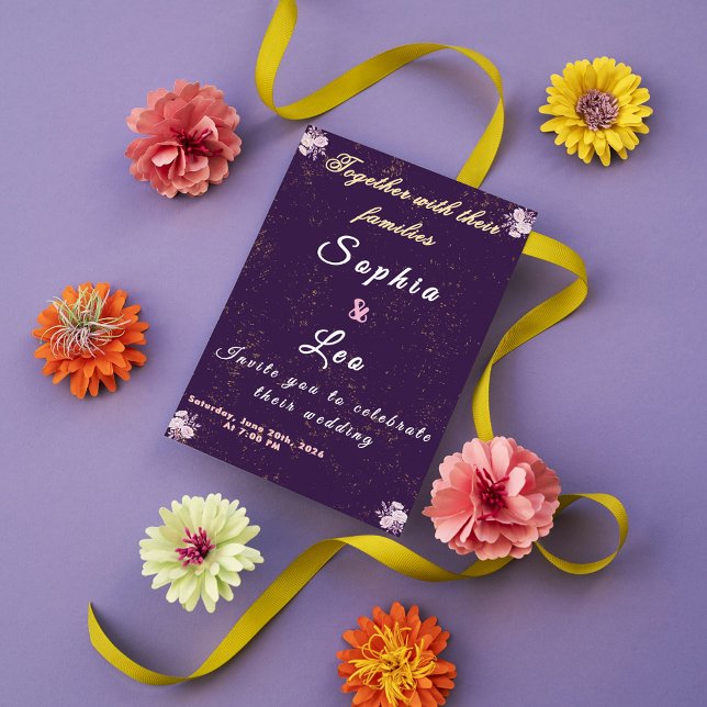 Invitación Luxurious Plum Purple Gold Foil Wedding Invitation (Subido por el creador)