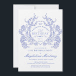 Invitación LUXURY 21º cumpleaños Vintage Blue Floral Escudo<br><div class="desc">Un elegante escudo floral azul vintage francés ocupa el centro del escenario en esta invitación de cumpleaños intemporal. Ornate,  formal y muy femenina harán que cualquier dama de cumpleaños se sienta muy especial. Se dispone de suministros de fiesta de coordinación.</div>