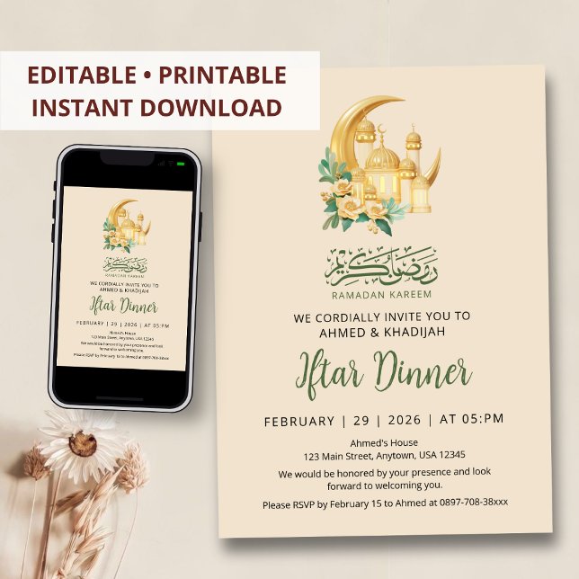 Invitación Luxury 3D Gold Mosque and Crescent Moon Iiftar (Subido por el creador)