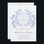 Invitación LUXURY 40 cumpleaños Escudo Floral Azul vintage<br><div class="desc">Un elegante escudo floral azul vintage francés ocupa el centro del escenario en esta invitación de cumpleaños intemporal. Ornate,  formal y muy femenina harán que cualquier dama de cumpleaños se sienta muy especial. Se dispone de suministros de fiesta de coordinación.</div>
