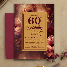 Invitación Luxury 60 Birthday Burgundy Blush Gold Watercolor