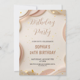 Invitación Luxury Abstract Beige & Rose Gold Birthday Party 