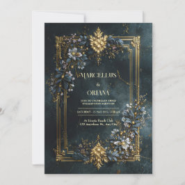 Invitación Luxury Baroque Gold Frame Dark Teal Floral Wedding