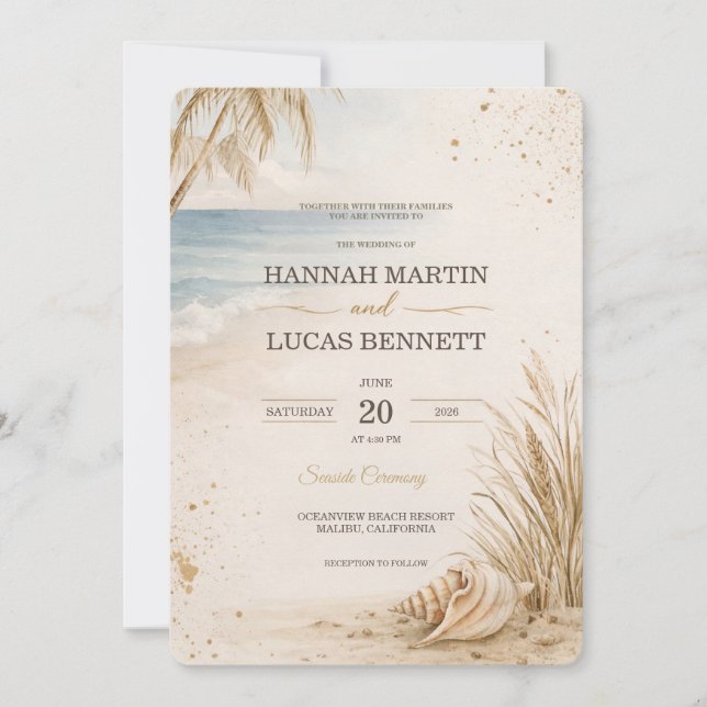 Invitación Luxury Beach Wedding Invitation Template (Anverso)