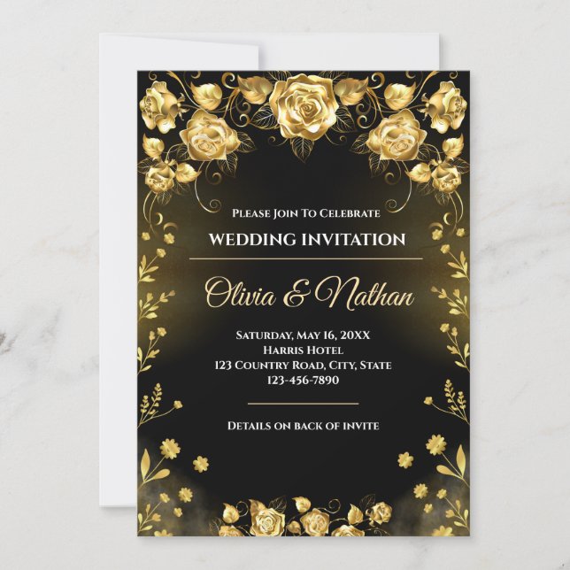 Invitación Luxury Black and Gold Wedding Invitation (Anverso)