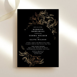 Invitación LUXURY Black Gold Boda Floral Ensayo
