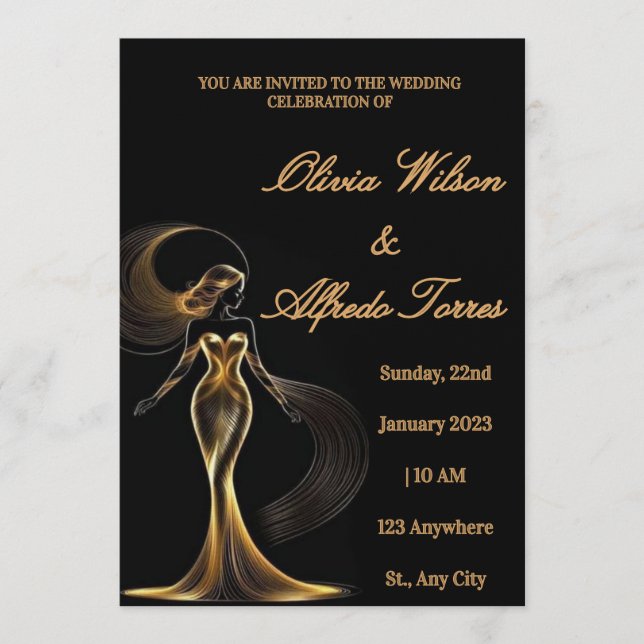 Invitación Luxury Black & Gold Elegant Wedding Invitation (Anverso)
