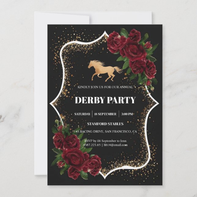Invitación Luxury Black & Gold Glitter Kentucky Derby Invitat (Anverso)