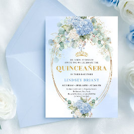 Invitación Luxury Blue Hydrangeas Gold 15th Birthday Invite
