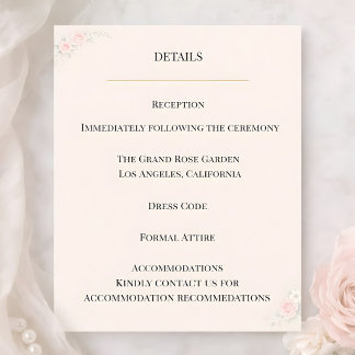 Invitación Luxury Blush Floral Details Card