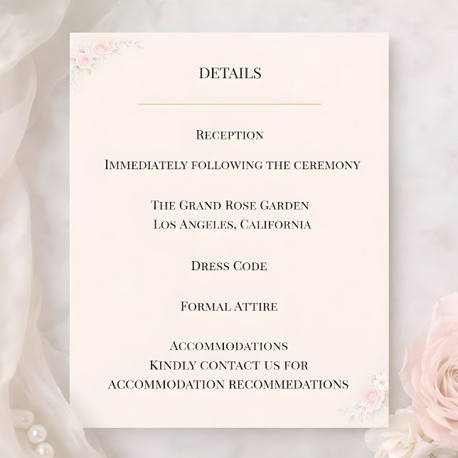 Invitación Luxury Blush Floral Details Card (Subido por el creador)