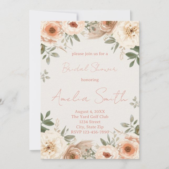 Invitación Luxury Blush Garden Bridal Shower Invitation (Anverso)