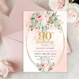 Invitación Luxury Blush Rose Gold Boho 90th Birthday Invite