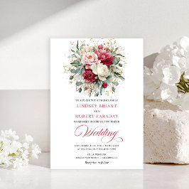 Invitación Luxury Bohemian Ruby Red White Gold Wedding Invite