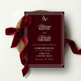 Invitación Luxury Burgundy Monogram Wedding