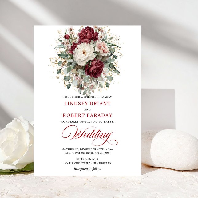 Invitación Luxury Burgundy White Floral Eucalyptus Wedding  (Luxury Burgundy White Floral Eucalyptus Wedding Invitation)