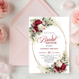 Invitación Luxury Burgundy White Floral Gold Shower
