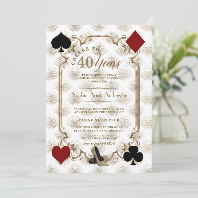 Invitación Luxury Casino Gold Cheers To 40 Years Birthday (Anverso de pie)