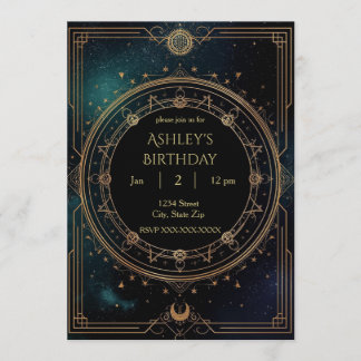 Invitación Luxury Celestial Birthday Invitation – Midnight