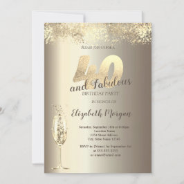 Invitación Luxury Champagne Glass Gold Confetti 40 cumpleaños