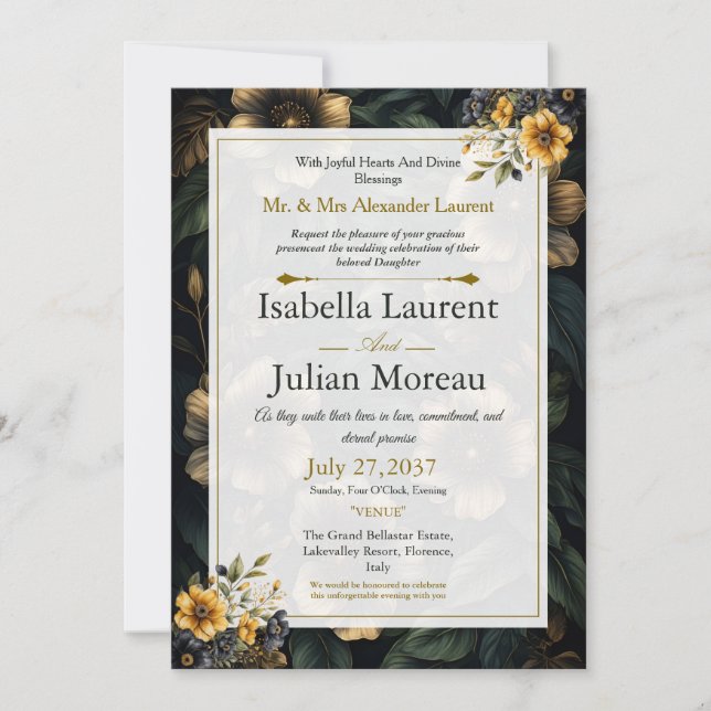 Invitación Luxury Dark Floral Elegant Wedding Invitation (Anverso)