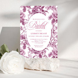Invitación Luxury Dark Fuchsia Roses Bridal Shower Invitation