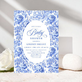 Invitación Luxury Deep Blue Toile Roses Baby Shower Invites