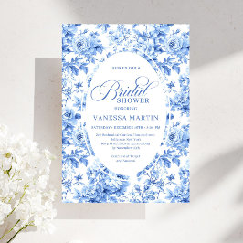Invitación Luxury Deep Blue Toile Roses Bridal Shower Invite