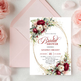 Invitación Luxury Deep Red Rose Gold Bridal Shower Invitation