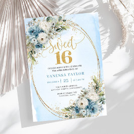 Invitación Luxury Dusty Blue Greenery Sweet Sixteen Invite