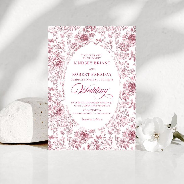Invitación Luxury Dusty Pink French Toile Wedding Invitation (Luxury Dusty Pink French Toile Wedding Invitation)